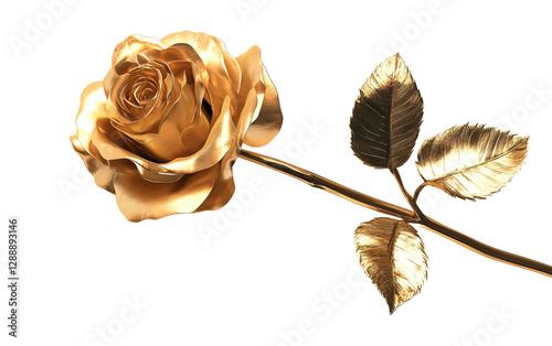 Gold rose on transparent or white background,png