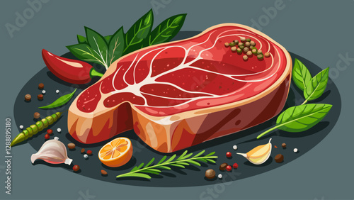 resh raw beef steak with spices