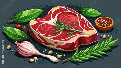 resh raw beef steak with spices