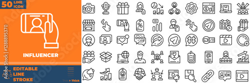 Influencer Line Editable Icons set. Vector illustration in modern thin line style of influencer icons: passion, creator, celebrity, etc