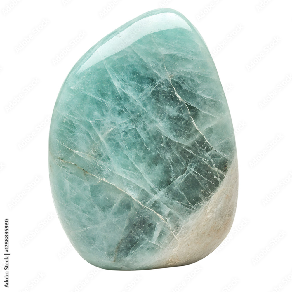A Smooth Piece of Amazonite with Soft Blue Green Hue Isolated on Transparent Background A Smooth Piece of Amazonite with Soft Blue Green Hue Isolated on Transparent Background