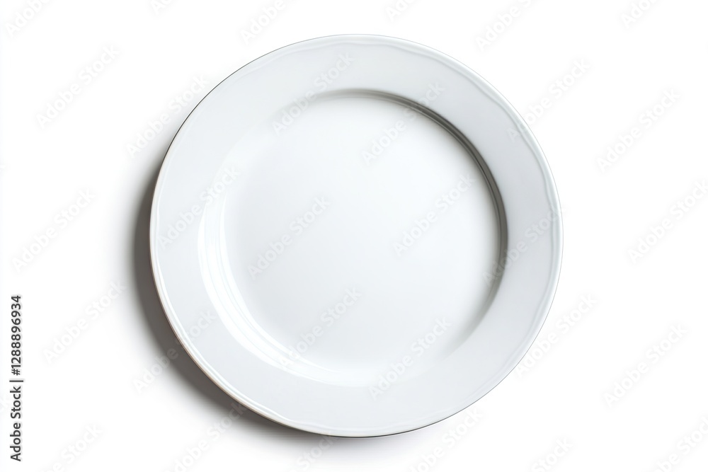 Empty white dinner plate, overhead view Empty white dinner plate, overhead view