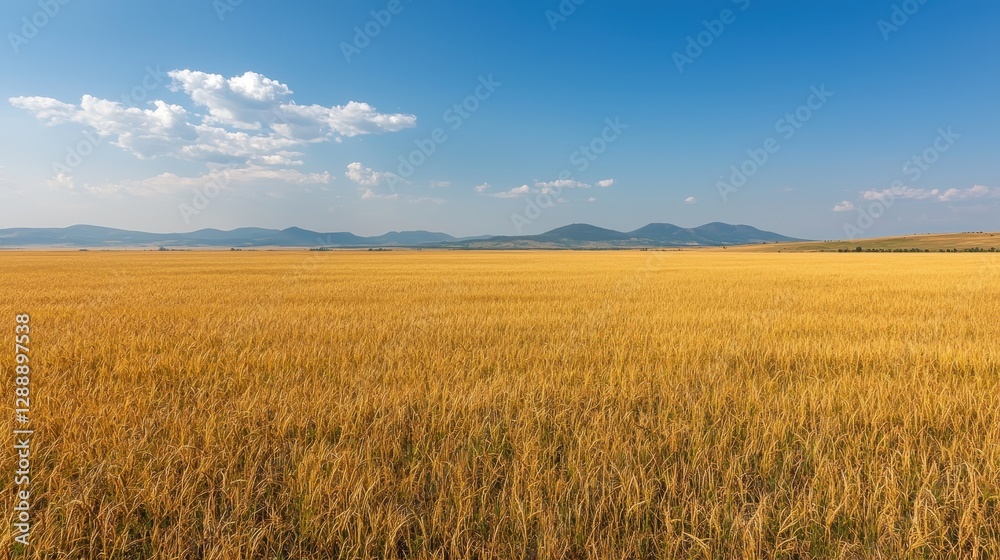 A vast golden field under a clear blue sky, stretching towards distant mountains, captures the essence of tranquility and nature's beauty. A vast golden field under a clear blue sky, stretching towards distant mountains, captures the essence of tranquility and nature's beauty.