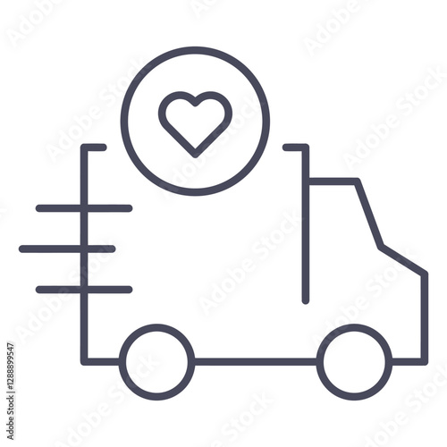 Love Delivery: A minimalist illustration depicts a delivery truck with a heart symbol above, representing heartfelt service and care, possibly related to express shipping. 