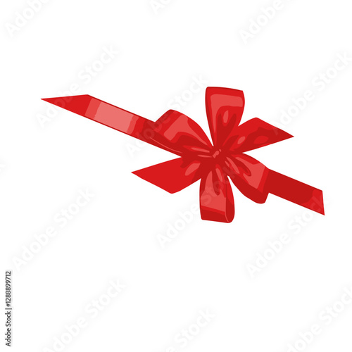 Crimson Bow on the Gift: A vibrant red bow, perfectly tied, rests elegantly. Its ribbons cascade with a sense of anticipation and occasion.
