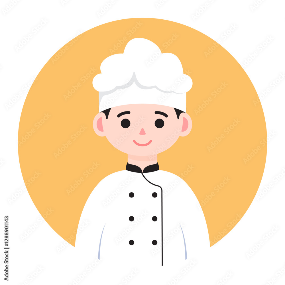 Chef Character with Bright Orange Background in Modern Flat Design Chef Character with Bright Orange Background in Modern Flat Design