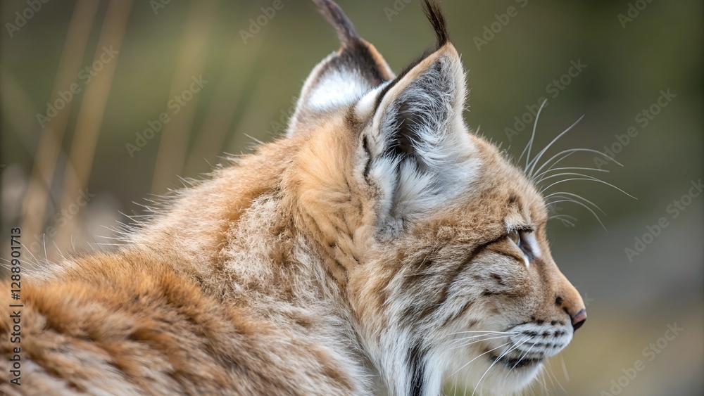 Fototapeta premium Lynx Portrait: A captivating portrait of a lynx, showcasing its sharp features and focused gaze. Capturing the untamed beauty of the wild.