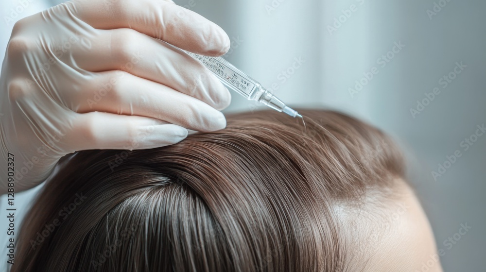 Naklejka premium Hair restoration therapy in a contemporary beauty clinic. Featuring advanced treatments and rejuvenating regrowth solutions