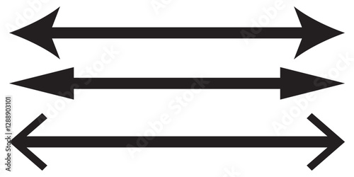 Horizontal dual sided long straight arrow signs. Black, red, stock pointer, direction, position symbol and double arrow icon isolated on white background. Vector graphic illustration.