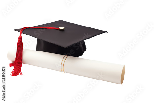 Isolated Graduation Cap and Diploma