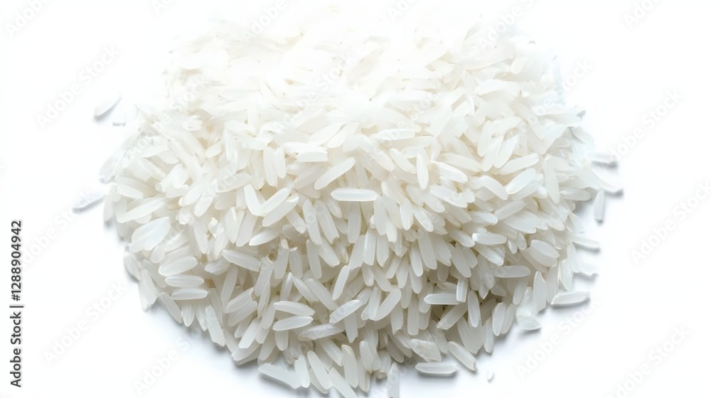 Heap of Uncooked White Rice Grains Displaying Natural Texture on Plain Background Heap of Uncooked White Rice Grains Displaying Natural Texture on Plain Background