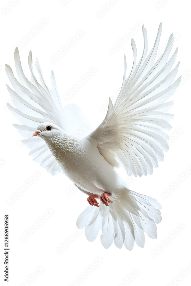 Obraz premium Isolated Graceful White Dove Descending with Open Wings