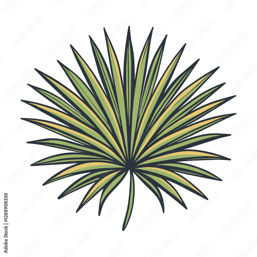 Green and yellow tropical palm leaf symbolizing exotic destinations, summer vibes, and the beauty of nature, perfect for tourism and travel related projects