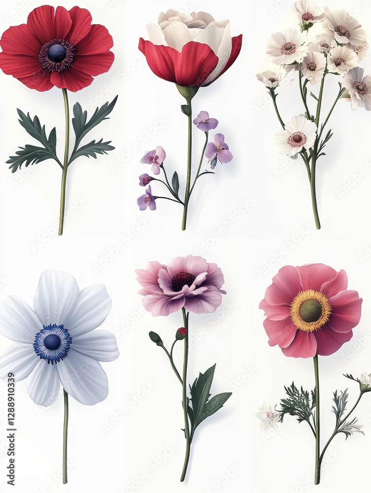 Obraz premium Collection of flower elements, vintage vibe in light background