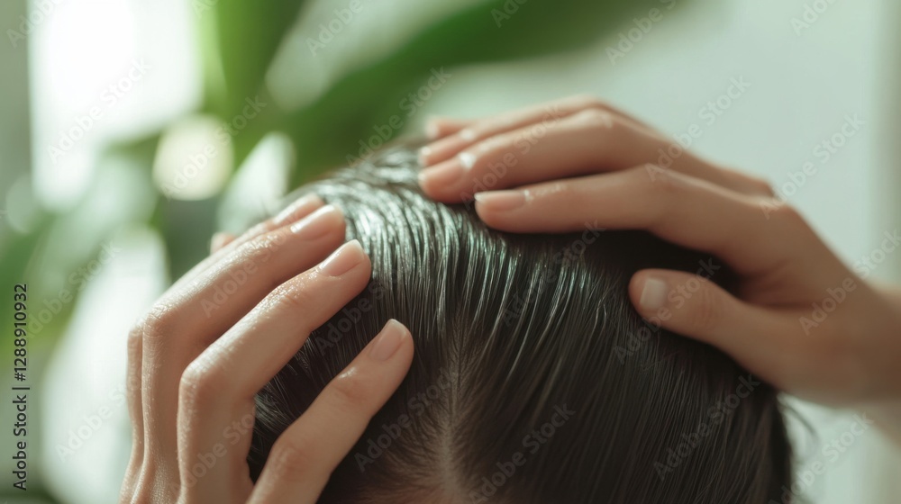 Naklejka premium Hair restoration therapy in a cozy wellness clinic. Featuring rejuvenating hair treatments and expert care