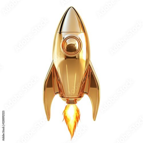 Isolated Golden Rocket Launch - Retro Design