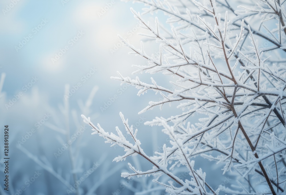 Snowy Branches with Frost and Ice Crystals on a Cold Winter Day Snowy Branches with Frost and Ice Crystals on a Cold Winter Day