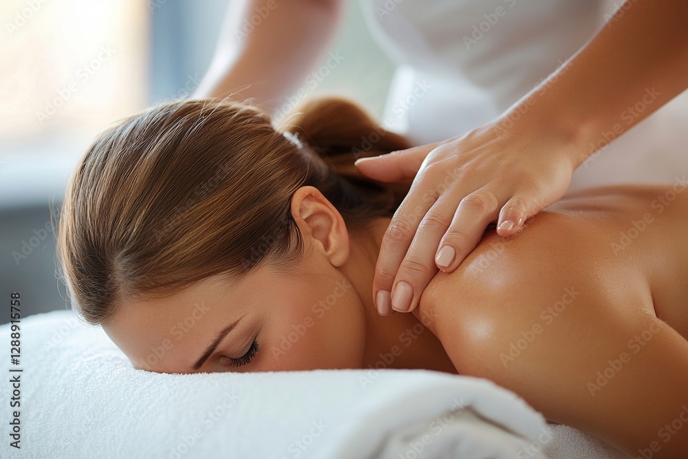 Female receiving relaxing back massage in spa setting close-up Female receiving relaxing back massage in spa setting close-up
