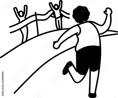 Emotional Value concept Runner crossing finish line with cheering spectators in the background.