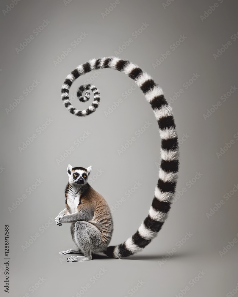 Fototapeta premium Hyperrealistic Ring-Tailed Lemur in Studio Setting
