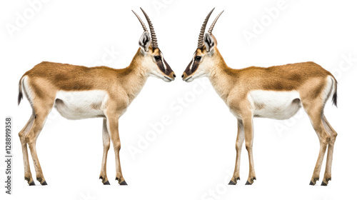 Isolated Two Light Brown Gazelles Facing Each Other photo