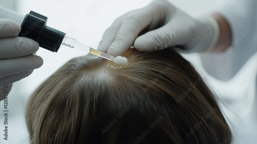 Fototapeta premium Hair restoration therapy in a modern clinic. Featuring rejuvenation and non-invasive regrowth solutions
