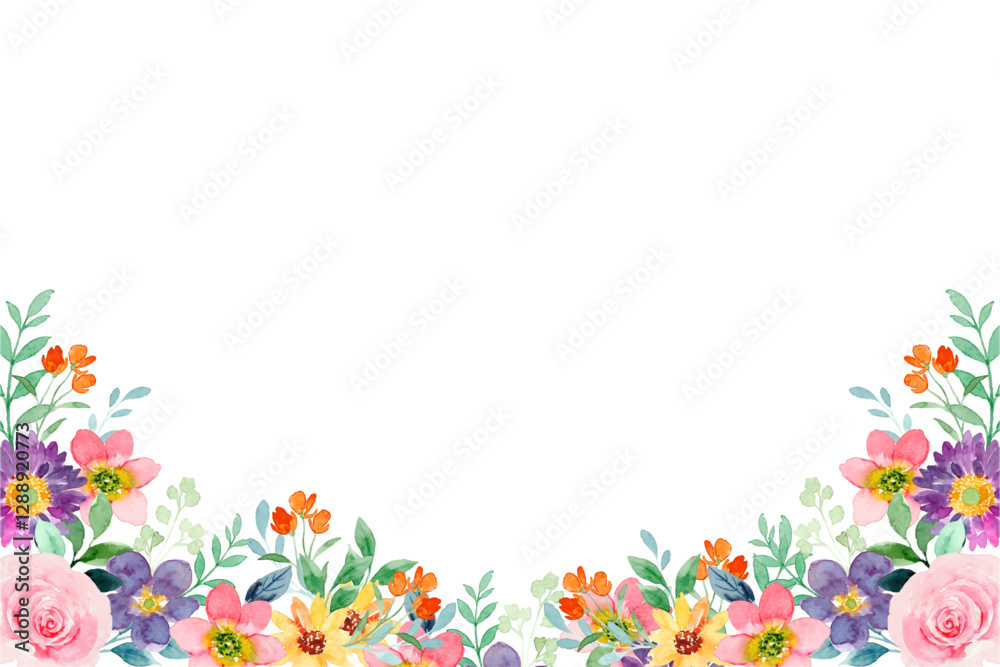 Watercolor flowers frame background for design. Floral border frame card template. Vector design illustration. for banner, wedding card.