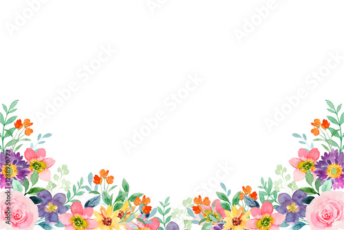 Watercolor flowers frame background for design. Floral border frame card template. Vector design illustration. for banner, wedding card.
