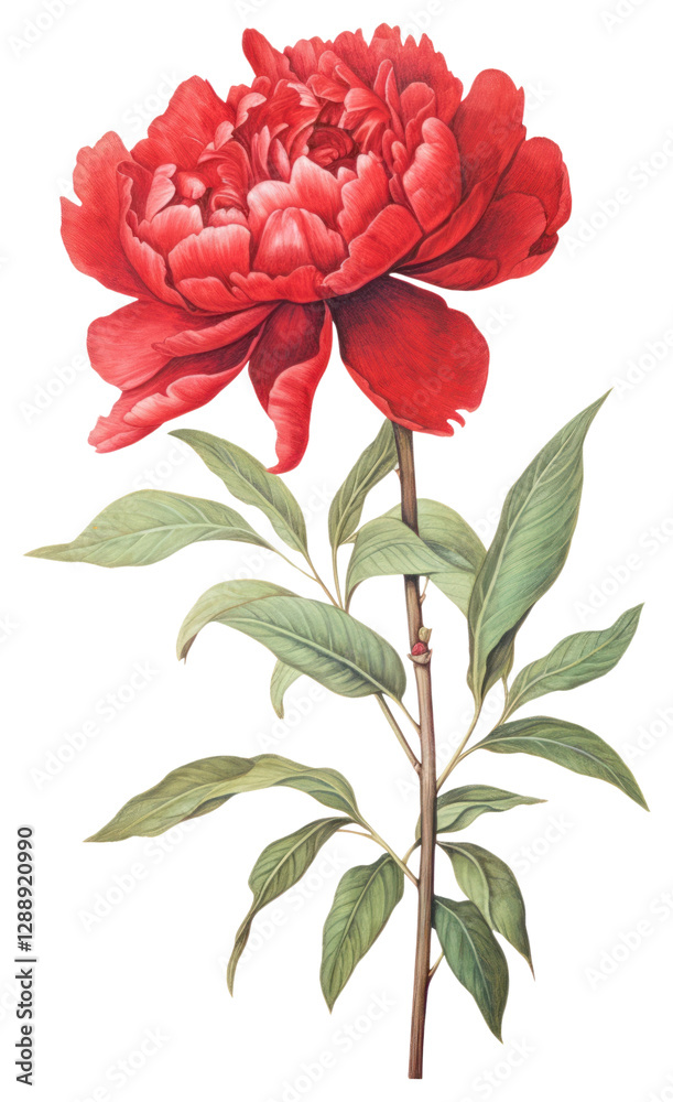 PNG Red Peony branch peony illustration botanical. PNG Red Peony branch peony illustration botanical.