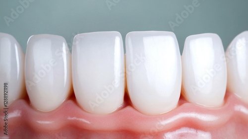 Close-up of pristine white teeth, showcasing dental hygiene and beauty. photo