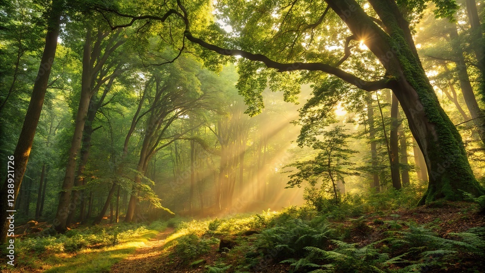 Naklejka premium Sunny forest. Beautiful landscape. Generative AI.