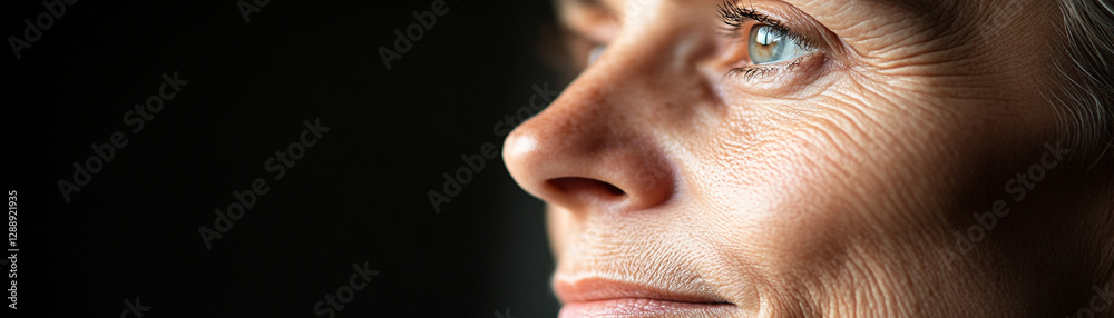Obraz premium Close-up portrait of an elderly woman reflecting wisdom and experience in her gaze.
