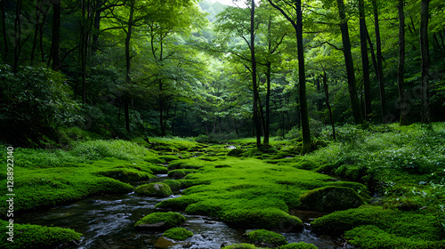 Lush Green Forest Stream Landscape