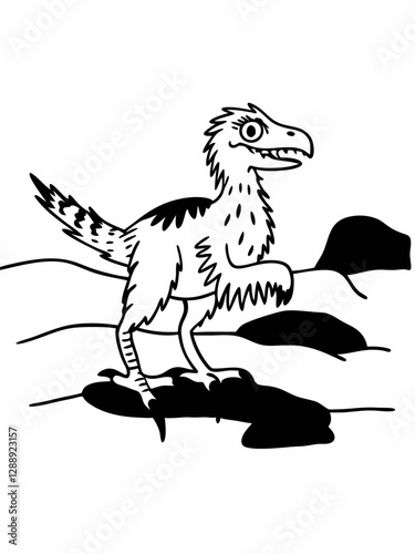 Children's Coloring Book Illustration of Velociraptor - Prehistoric Fun