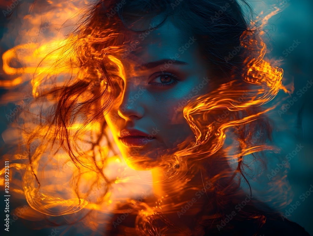Fiery Composite Portrait Merging Profile with Vibrant Street Art Fiery Composite Portrait Merging Profile with Vibrant Street Art