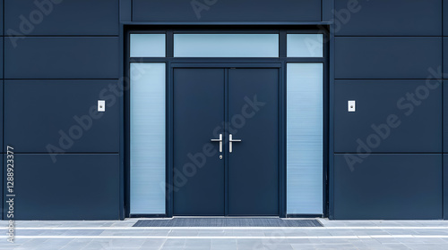 Modern Dark Grey Double Doors in a Minimalist Building Exterior