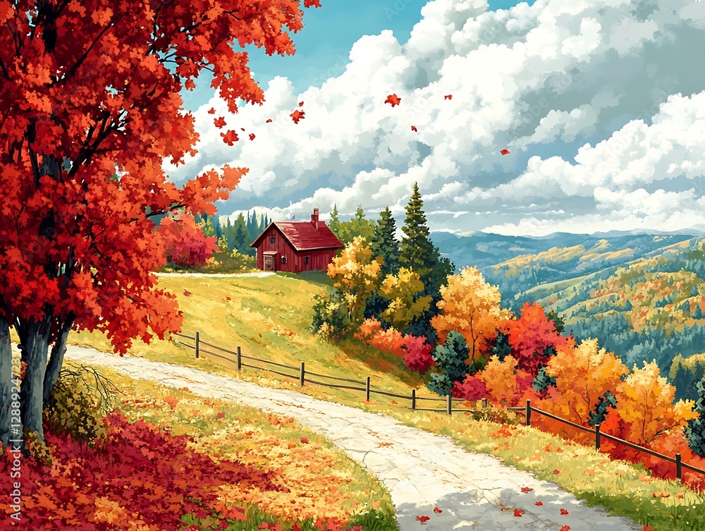 Obraz premium Autumnal hillside farm scene