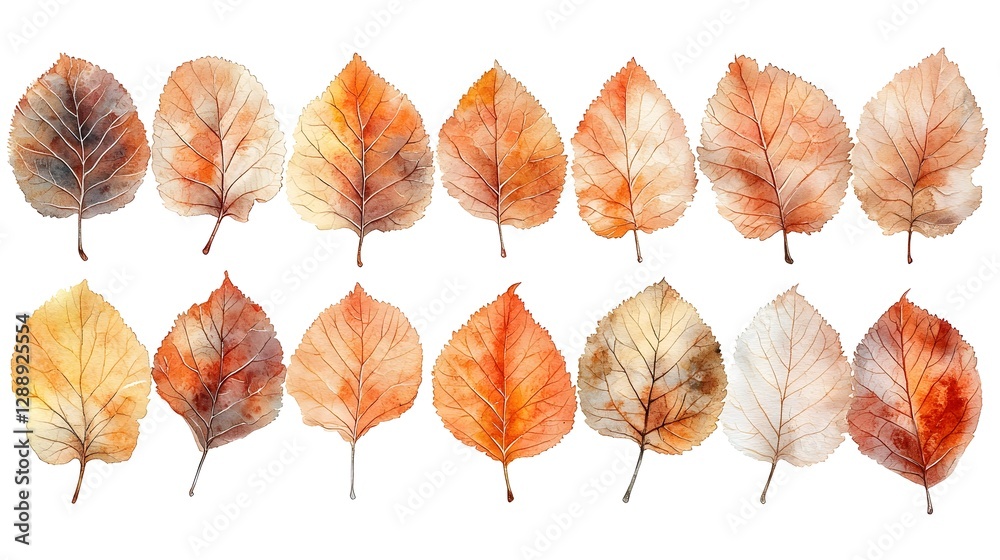 Obraz premium Muted Sycamore Leaves in Watercolor on Clean White Background