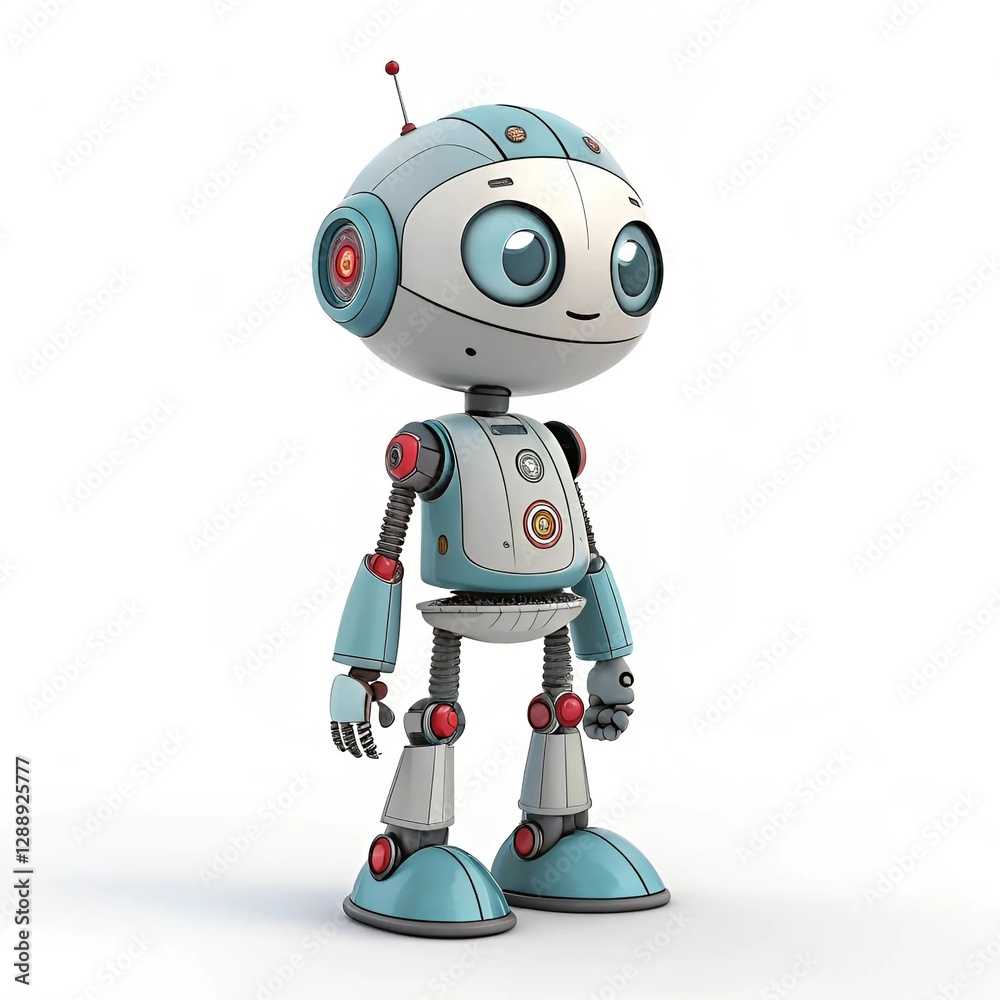 A robot stands confidently against a clean white background, showcasing its sleek design and modern features. A robot stands confidently against a clean white background, showcasing its sleek design and modern features.