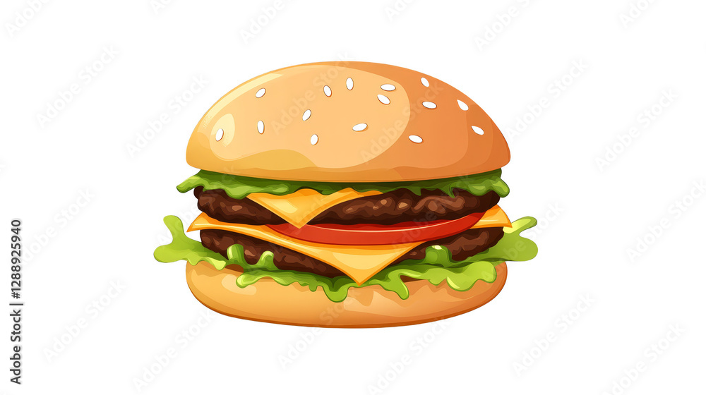 Closeup of a delicious hamburger with juicy patty, fresh toppings, and sesame seed bun. Closeup of a delicious hamburger with juicy patty, fresh toppings, and sesame seed bun.