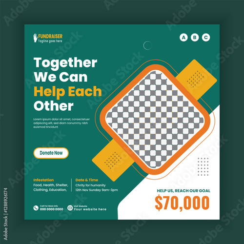 Charity Square social media post template Or donation fundraising event facebook, Instagram Banners design, Charity Ads Promotional Poster Design