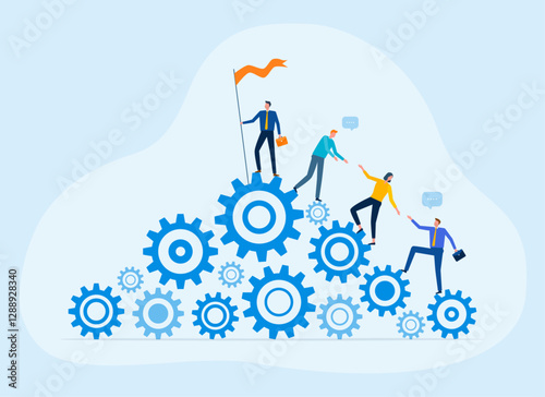 Flat vector illustration design Business process concept and business developer team working. people meeting planning management for company vision mission concept
