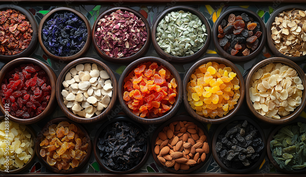 Nutritious Dried Fruit Medley on Wooden Surface Nutritious Dried Fruit Medley on Wooden Surface