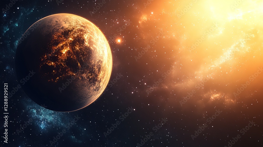 Obraz premium Earth-like exoplanet with glowing atmosphere, symbolizing the search for habitable worlds beyond our solar system.