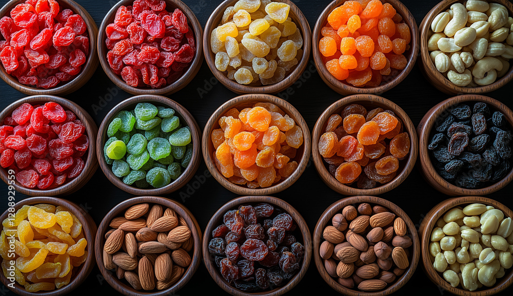 Nutritious Dried Fruit Medley on Wooden Surface Nutritious Dried Fruit Medley on Wooden Surface