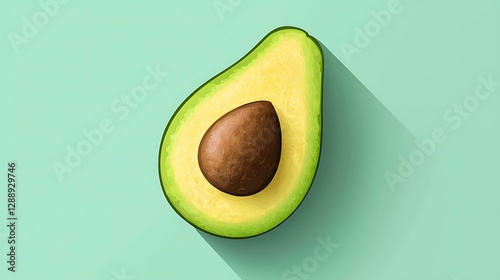 Avocado emoji minimal flat design cut in half with seed isolate other color background
