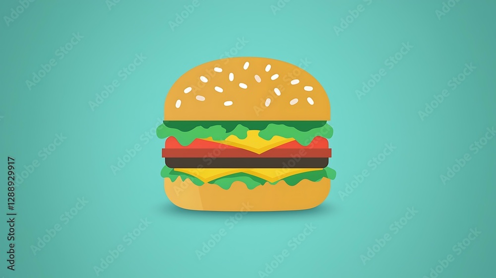 Burger emoji minimal flat design with layers of lettuce, tomato, and cheese isolate other color background Burger emoji minimal flat design with layers of lettuce, tomato, and cheese isolate other color background