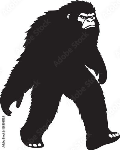 silhouette, vector, yeti, illustration, black, foot, big