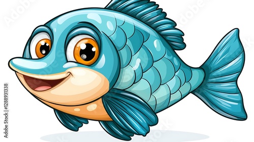 Cartoon fish emoji with a curved body and a cute smiling face isolate color background