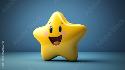Cartoon star emoji with sparkles and a cheerful face isolate color background